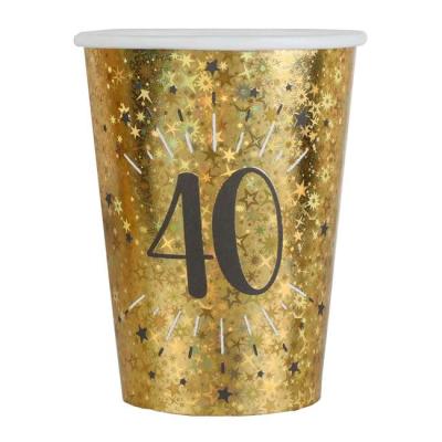 20 Gobelets en carton or métallisé, impression du chiffre 40 en coloris noir pour une décoration de table anniversaire 40 ans