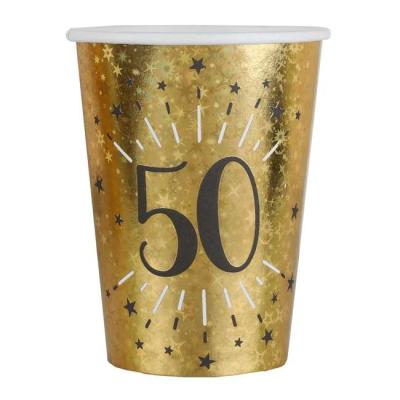 20 Gobelets en carton or métallisé, impression du chiffre 50 en coloris noir pour une décoration de table anniversaire 50 ans