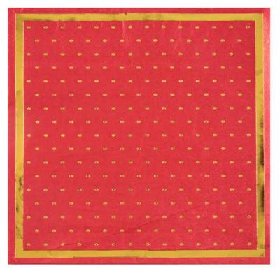 20 Serviettes en papier fond rouge décor minis pois et cadre coloris or métallisé.