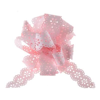 5 Nœuds automatiques ruban en polypropylène dentelle de fleurs coloris rose