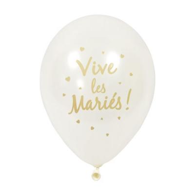 6 Ballons blanc nacré diamètre environ 28 cm portant l'inscription Vive les mariés coloris or.