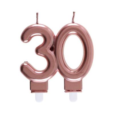 Une bougie d'anniversaire 30 ans coloris  rose gold formant le chiffre 30 à piquer sur le gâteau.