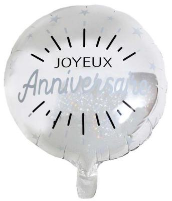 Ballon joyeux anniversaire 35 cm argent métallisé