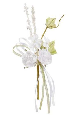 Mini bouquet de fleurs en tissu blanc 15cm pour une décoration de table mariage, baptême à fixer sur un rond de serviette, un contenant à dragées, sur une urne mariage à décorer