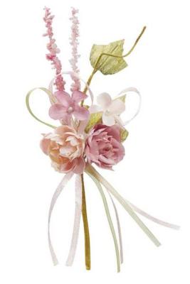 Mini bouquet fleurs en tissu bois de rose 15cm pour une décoration de table mariage, baptême à fixer sur un rond de serviette, un contenant à dragées, sur une urne mariage à décorer