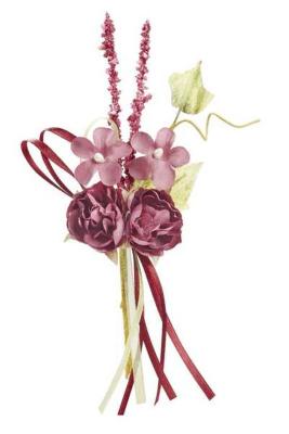 Mini bouquet fleurs en tissu bordeaux 15cm pour une décoration de table mariage, baptême à fixer sur un rond de serviette, un contenant à dragées, sur une urne mariage à décorer