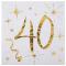20 Serviettes en papier anniversaire 40 ans blanches avec impression coloris or métallisé