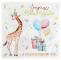 20 Serviettes en papier fond blanc ornées d'une Girafe, de ballons, de paquets cadeaux et de Joyeux Anniversaire coloris multicolores.