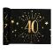 5 Mètres chemin de table anniversaire 40 ans en intissé, fond noir, impression du chiffre 40 et d'étoiles coloris or métallisé.