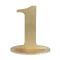 En bois coloris or, le chiffre 1 posé sur son  support à utiliser comme marque table ou en déco de table anniversaire.