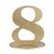 En bois coloris or, le chiffre 8 posé sur son  support à utiliser comme marque table ou en déco de table anniversaire.